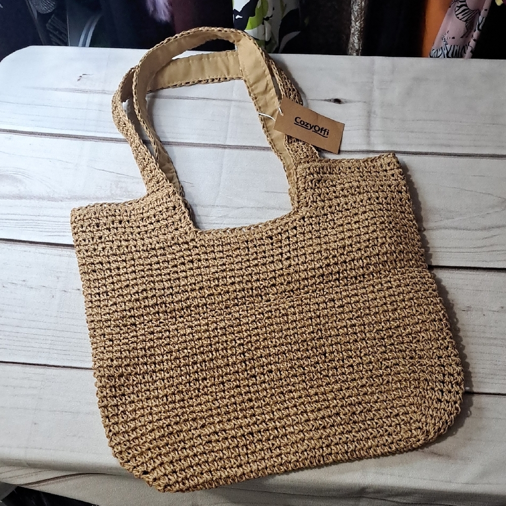 Tan Woven Tote Bag